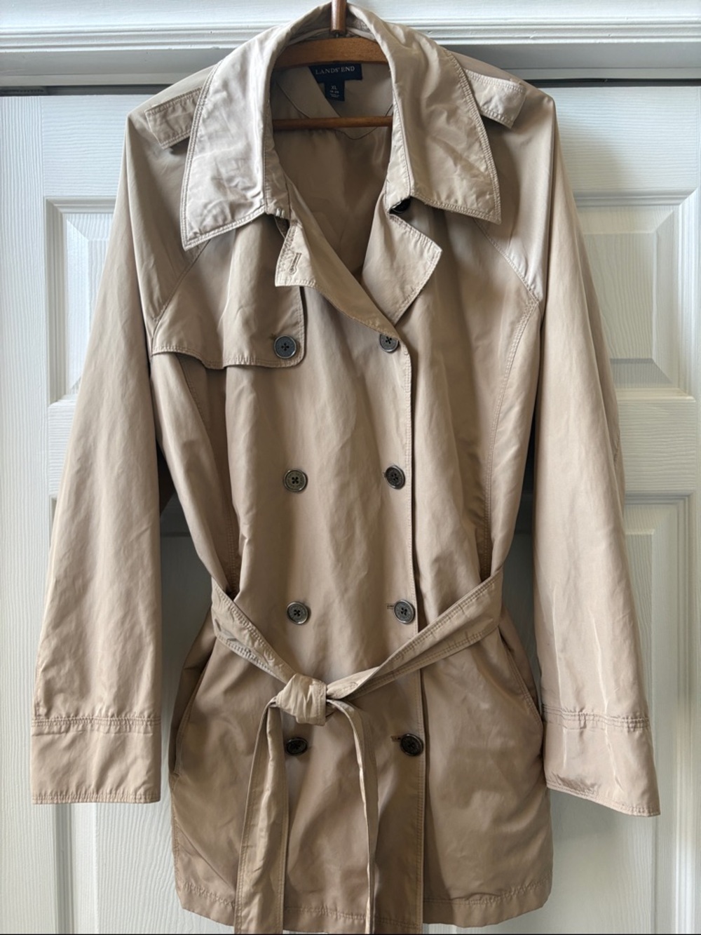 Lands' End Women's Lightweight knee length  Beige Double-Breasted Trench CoatEUC